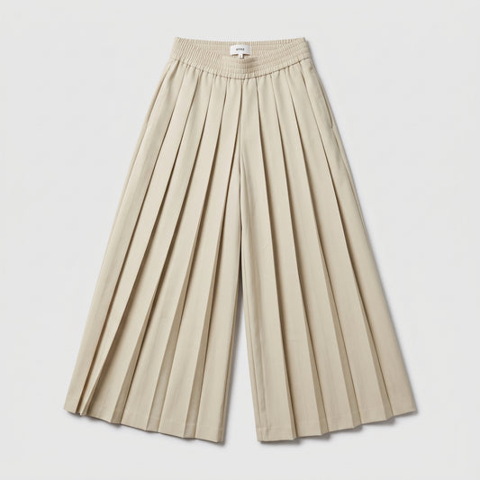 Pleated Wide-Leg Cream Trousers