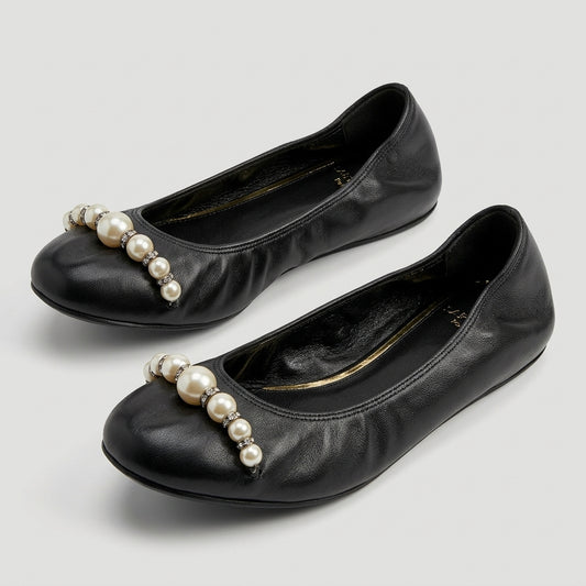 Pearl Embellished Leather Ballet Flats