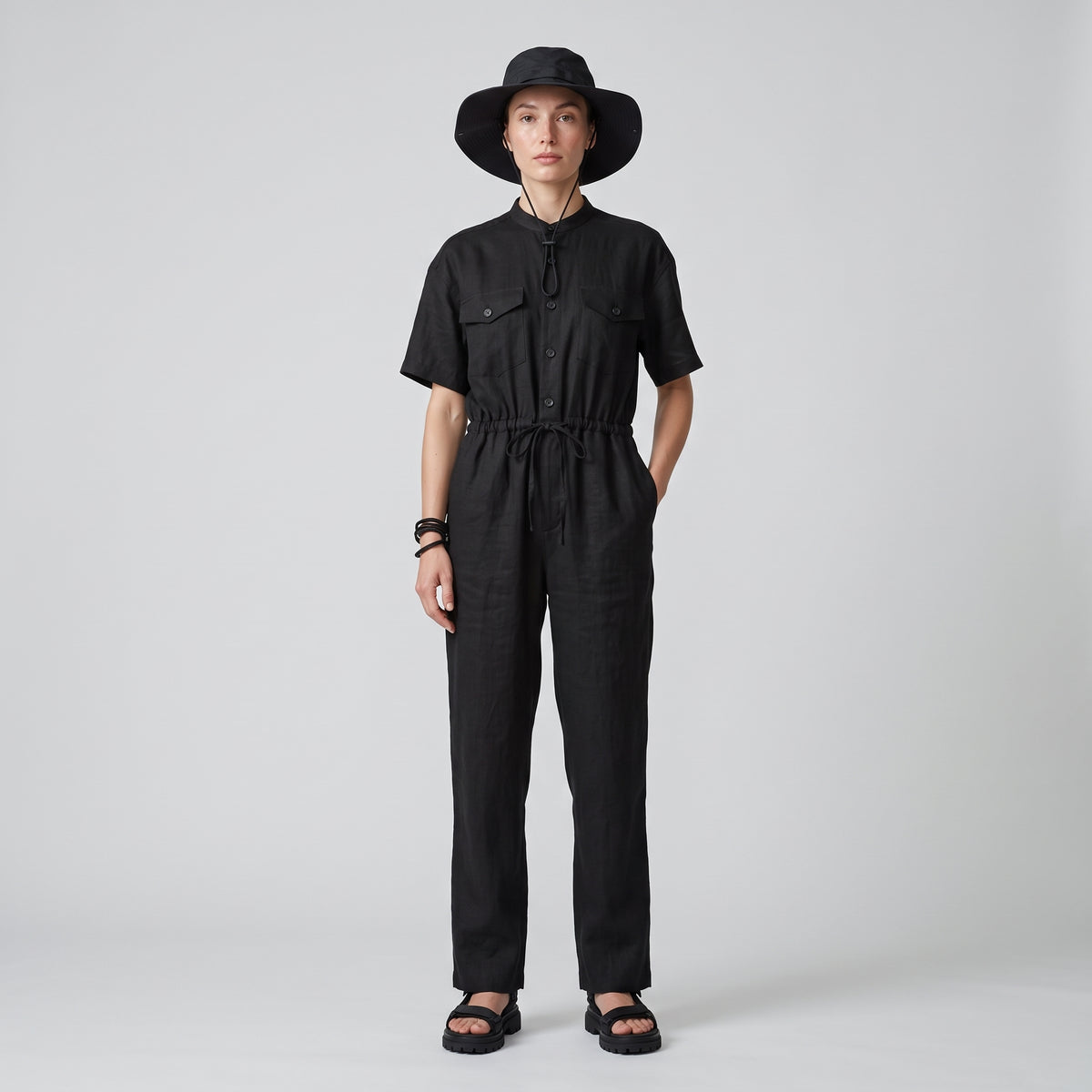 HYKE Black Short Sleeve Utility Jumpsuit - view 3