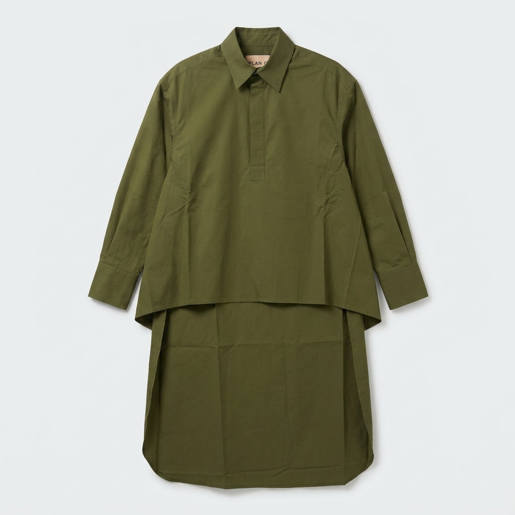 PLAN C Layered Olive Poplin Shirt Dress