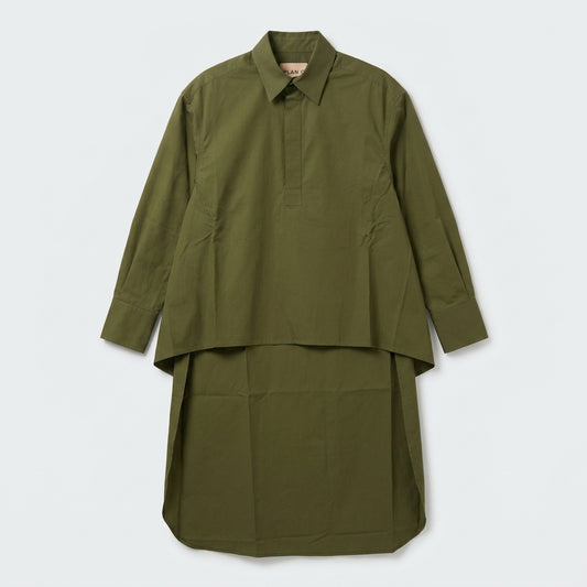 PLAN C Layered Olive Poplin Shirt Dress