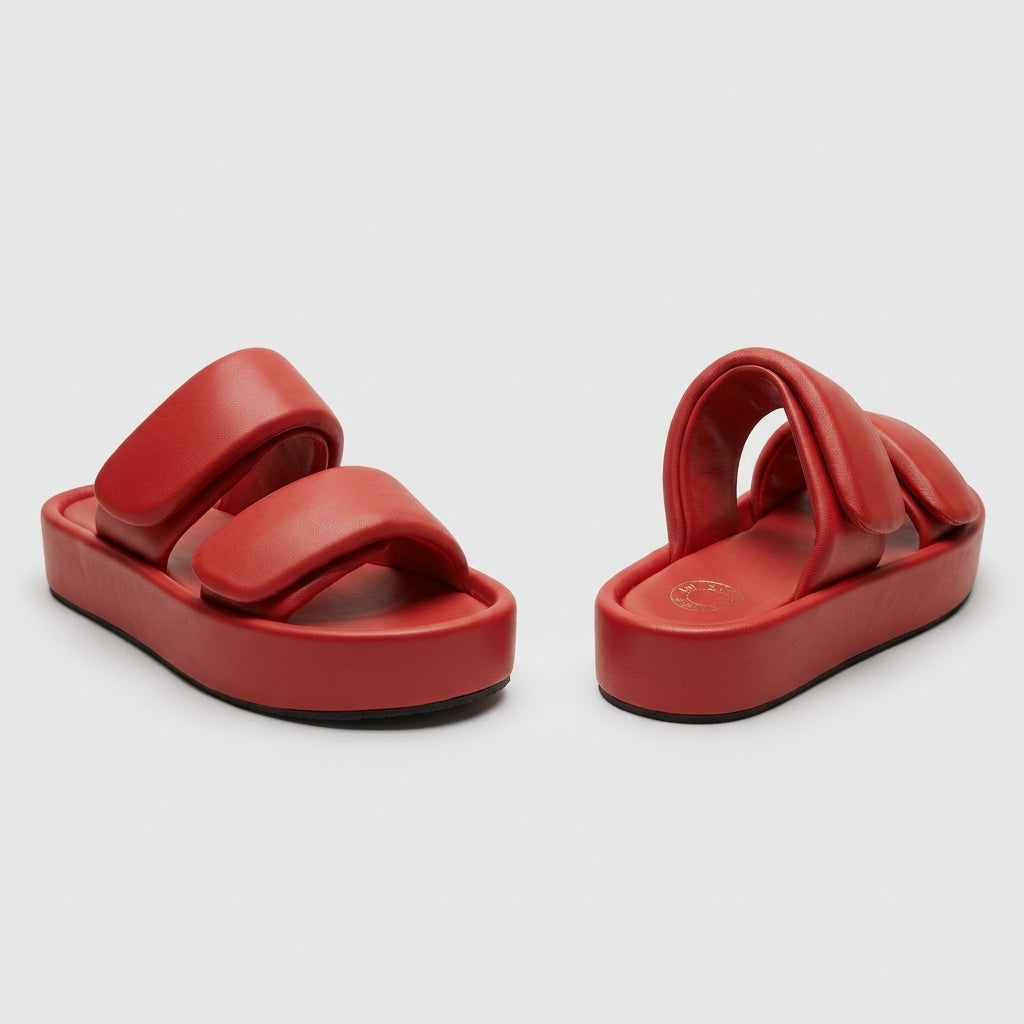 Padded Red Leather Platform Sandals