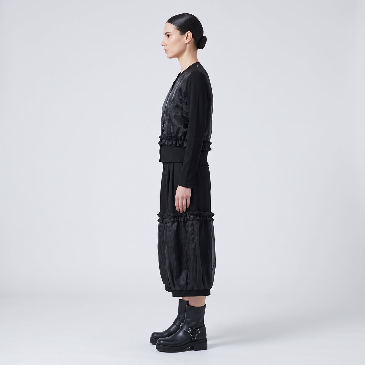 Ruffled Panel Knit Cardigan