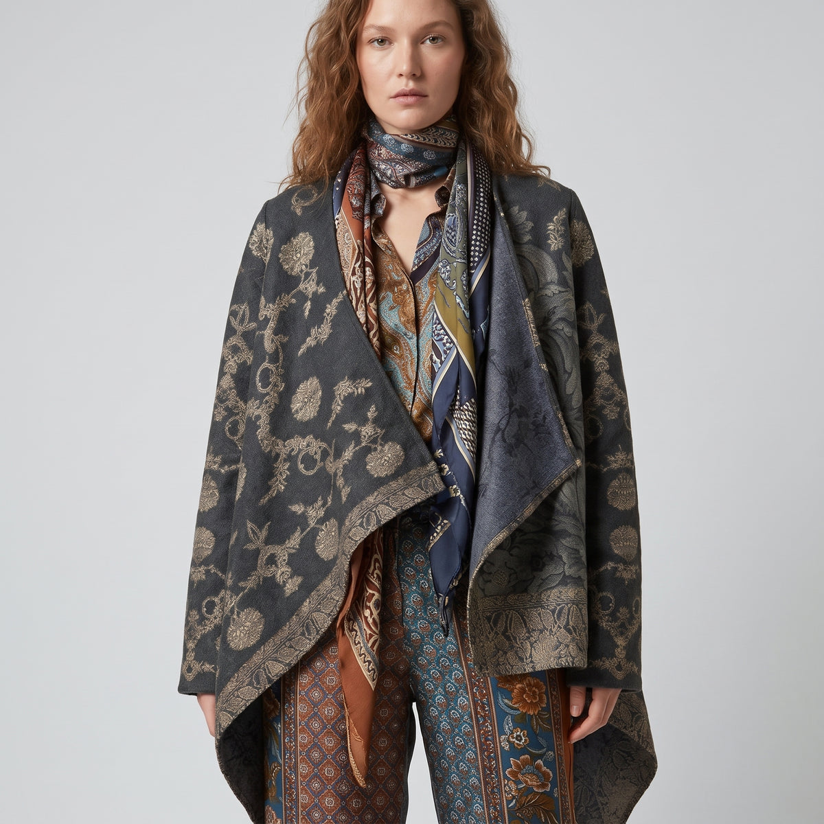 Patterned Jacquard Asymmetric Wrap Jacket