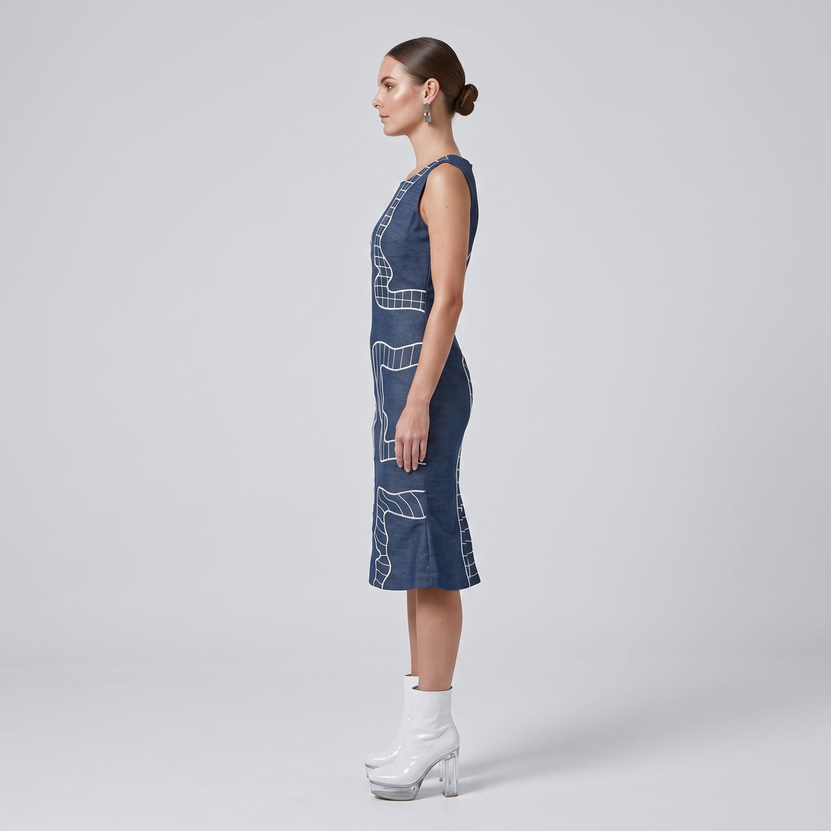WUMAN Navy Embroidered Flounce Hem Dress - view 4