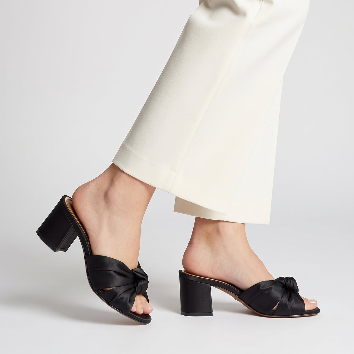 Satin Knotted Block Heel Mules