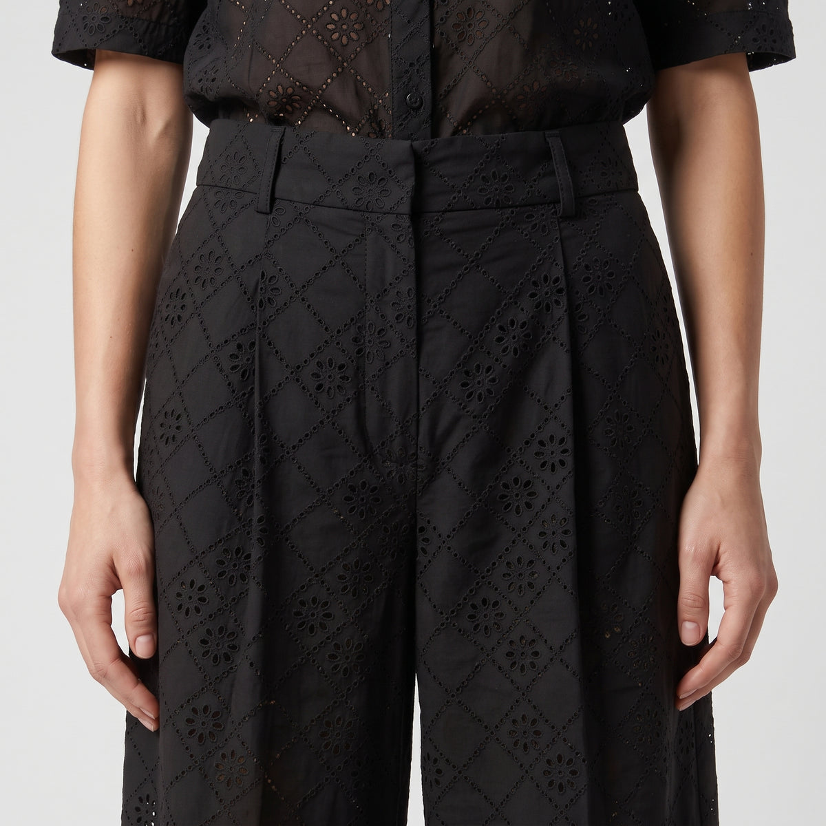 Black Eyelet Wide Leg Trousers
