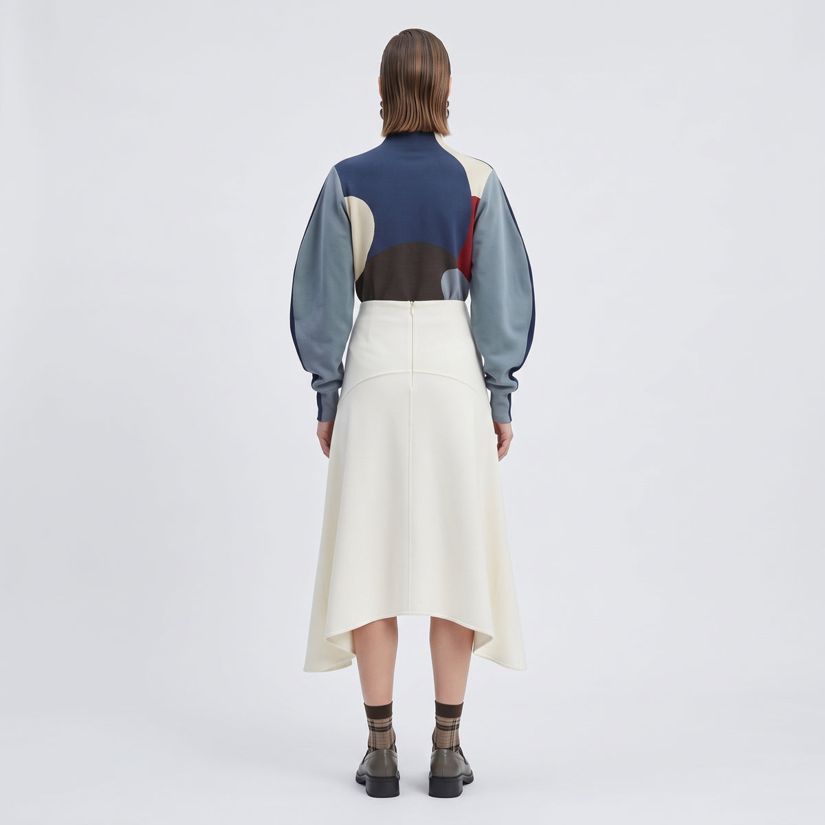 PLAN C White Structured Flared Midi Skirt - view 4