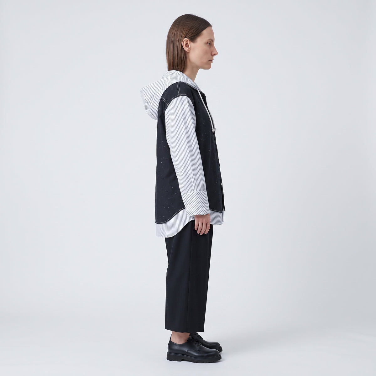 Hooded Splattered Contrast Striped Shirt