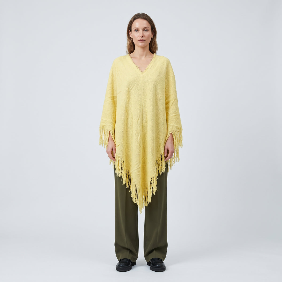 RODEBJER Yellow Fringed Knit Poncho - view 3
