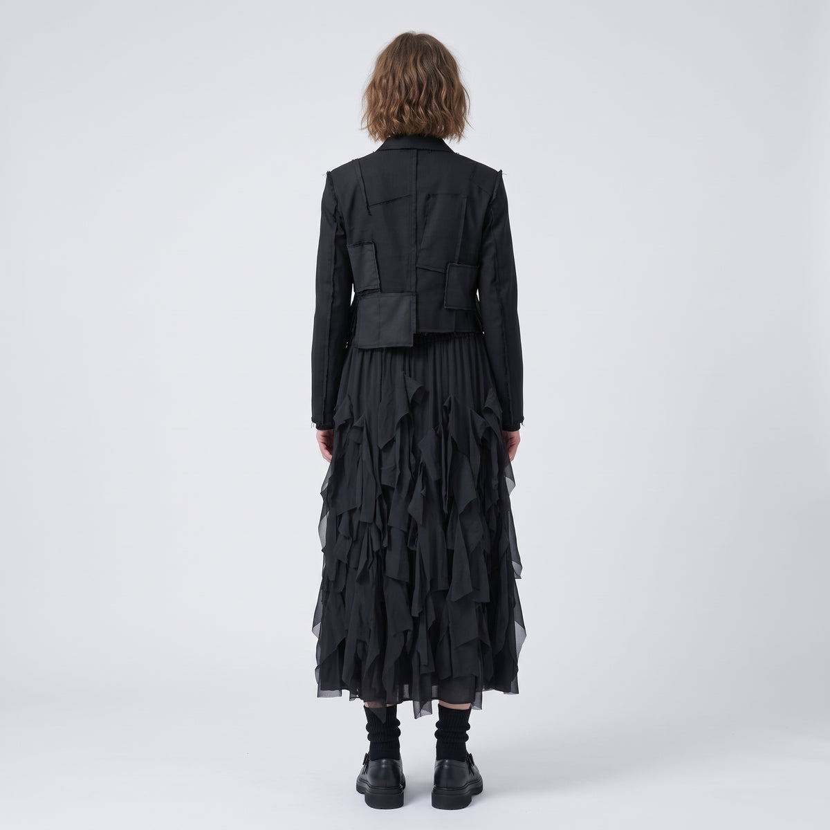 Tiered Ruffled Chiffon Midi Skirt