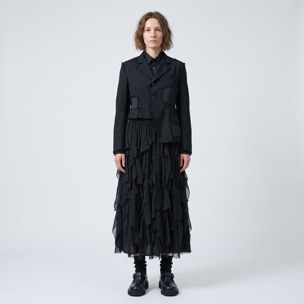 Tiered Ruffled Chiffon Midi Skirt
