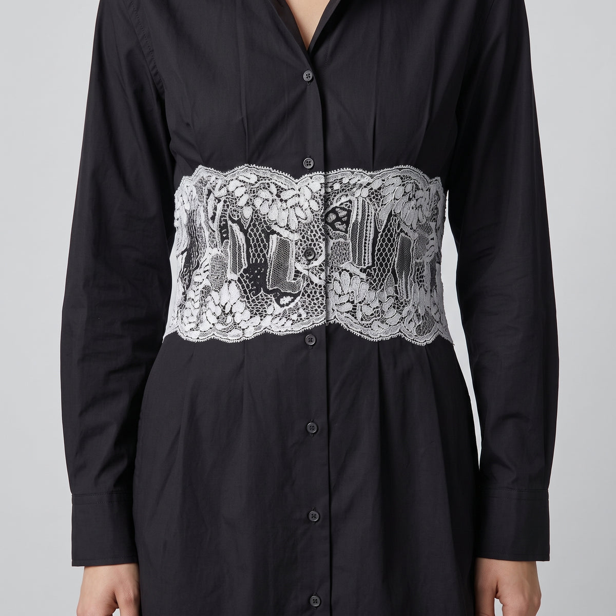 DRIES VAN NOTEN Lace Insert Cotton Shirt Dress - view 2