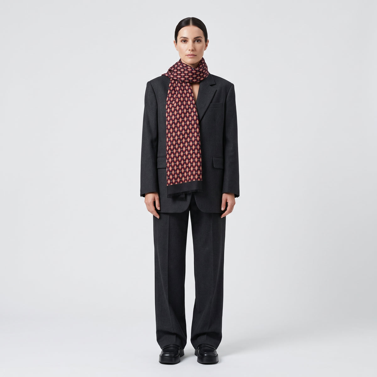 Diamond Pattern Fringed Silk Stole