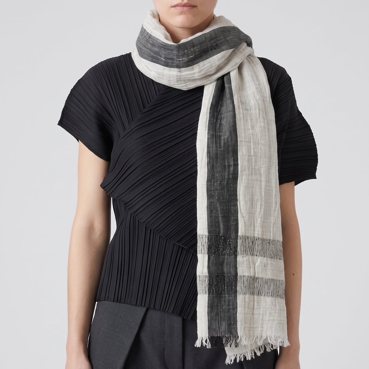 ISSEY MIYAKE Linen Wool Striped Stole - view 5