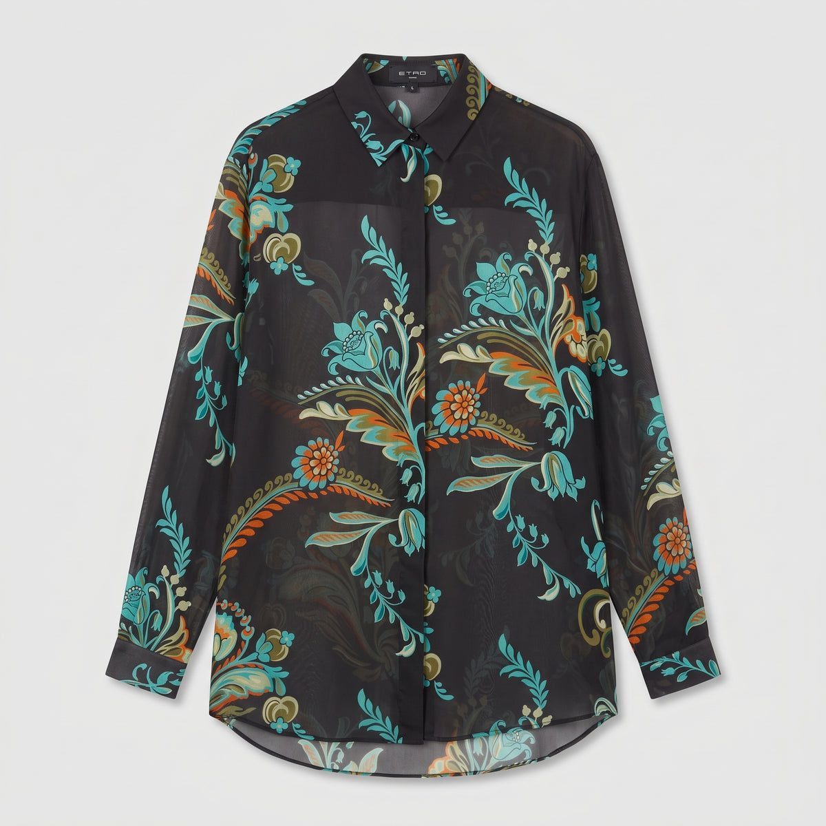 ETRO Black Floral Sheer Silk Shirt