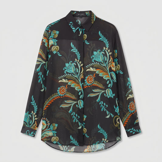 ETRO Black Floral Sheer Silk Shirt