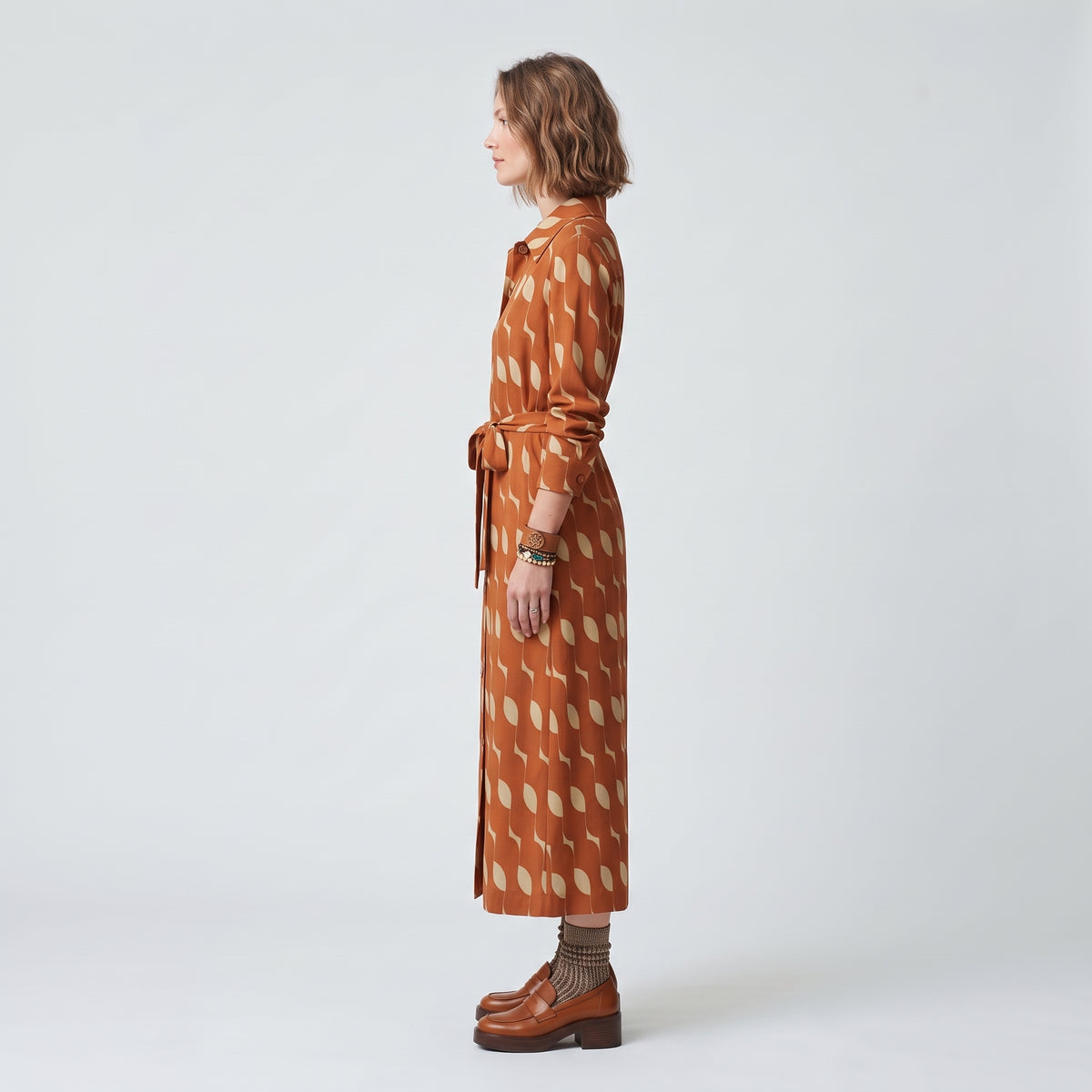 DRIES VAN NOTEN Patterned Rust Belted Coat - view 4
