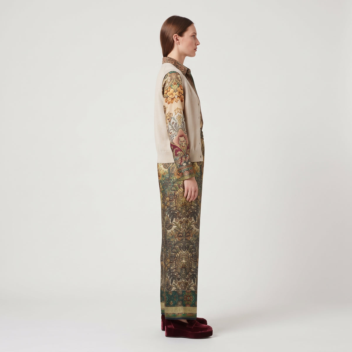 Printed Wide Leg Silk Trousers
