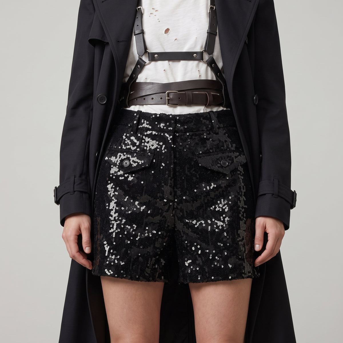 JUNYA WATANABE Black Sequined Tailored Shorts - view 2