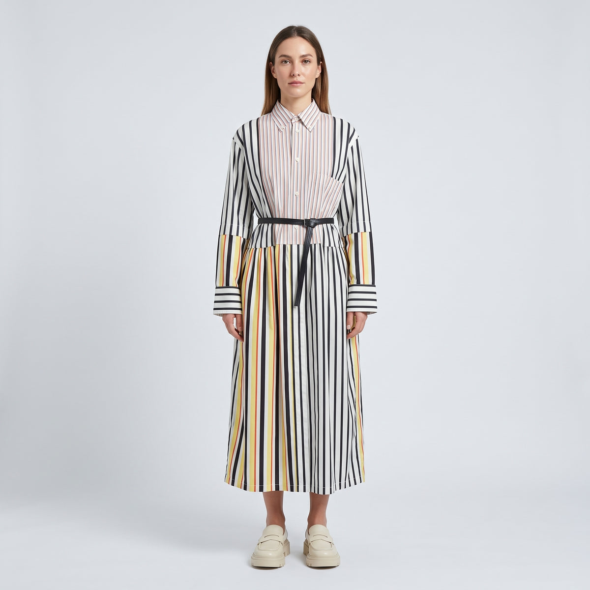 PLAN C Striped Cotton Belted Shirt Dress - view 3