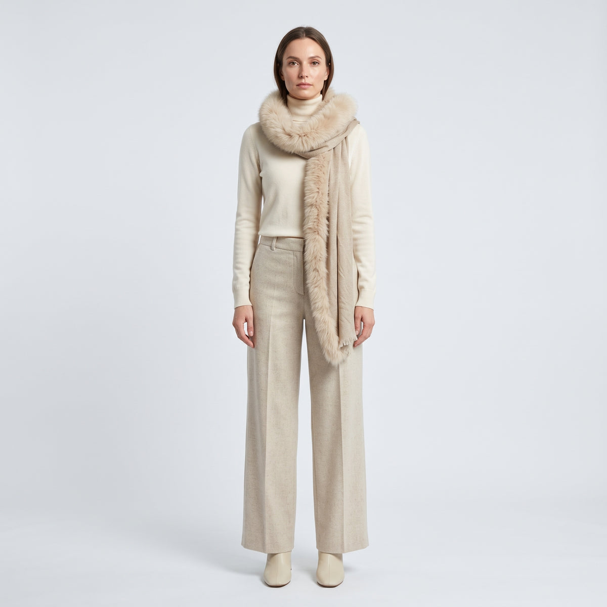 AMA PURE Fur Trimmed Wool Scarf Cape - view 2