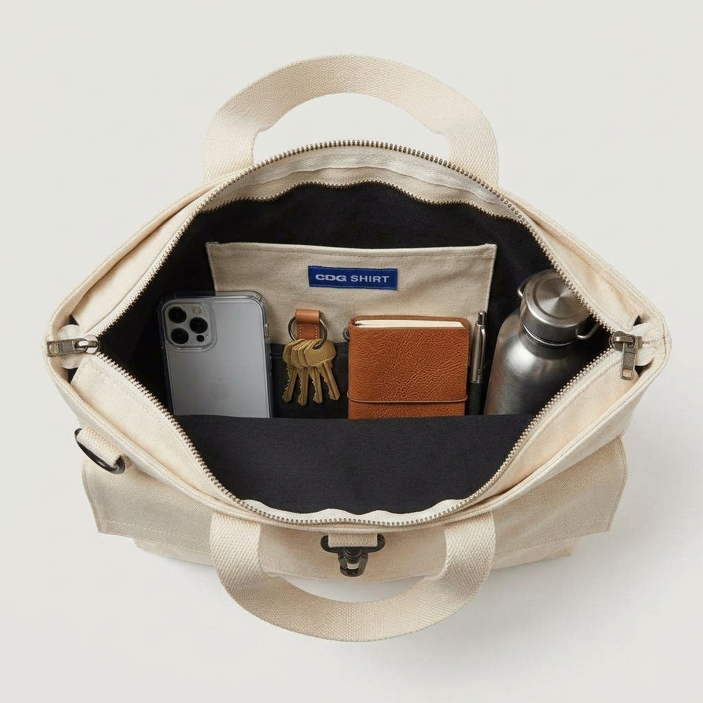 CDG SHIRT Ecru Canvas Utility Tote Bag - view 3