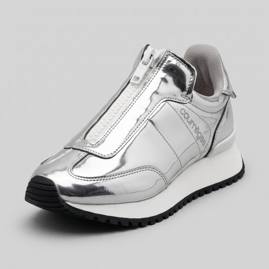 Metallic Silver Zip Sneakers