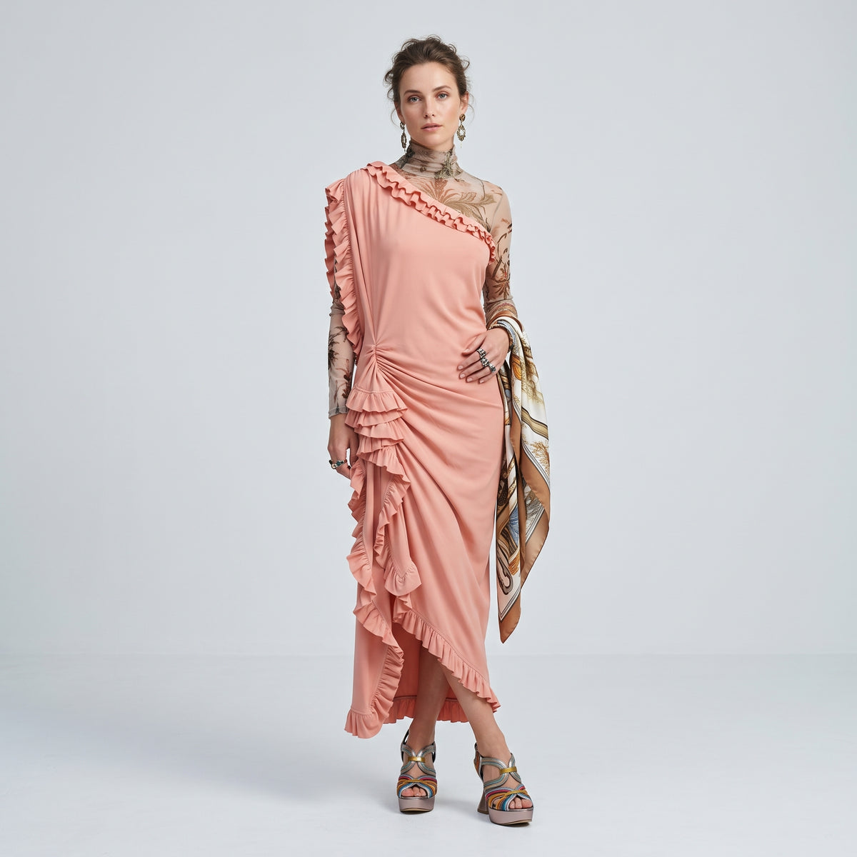 DRIES VAN NOTEN One-Shoulder Ruffled Midi Dress - view 3