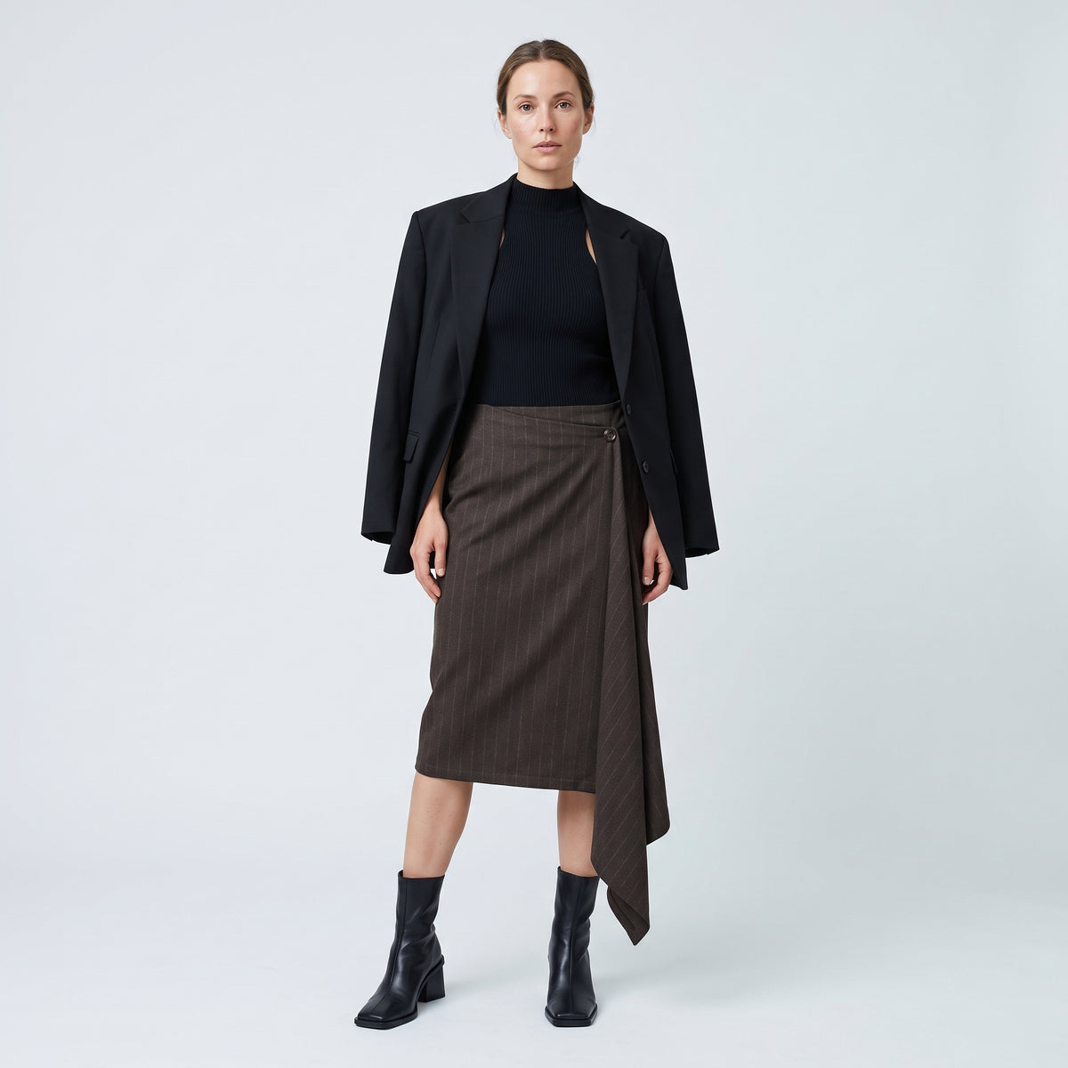 RODEBJER Asymmetric Pinstripe Wrap Skirt - view 3