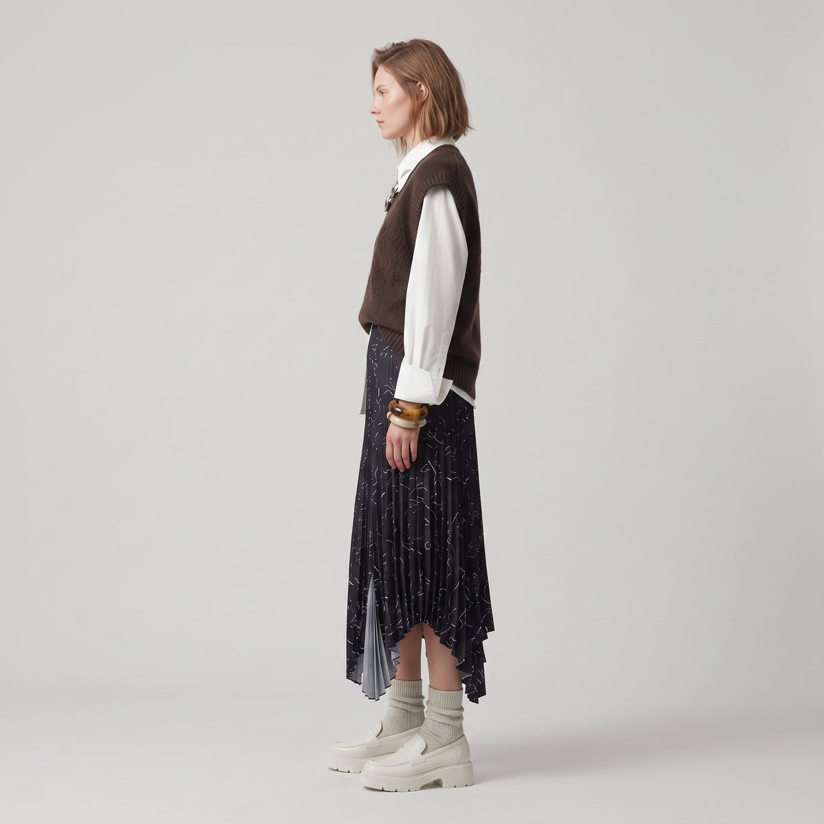 PLAN C Asymmetric Pleated Midi Skirt - view 4