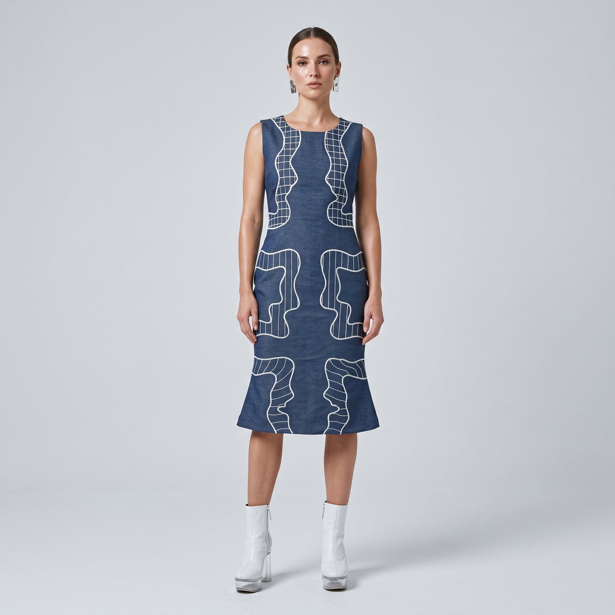 WUMAN Navy Embroidered Flounce Hem Dress - view 3