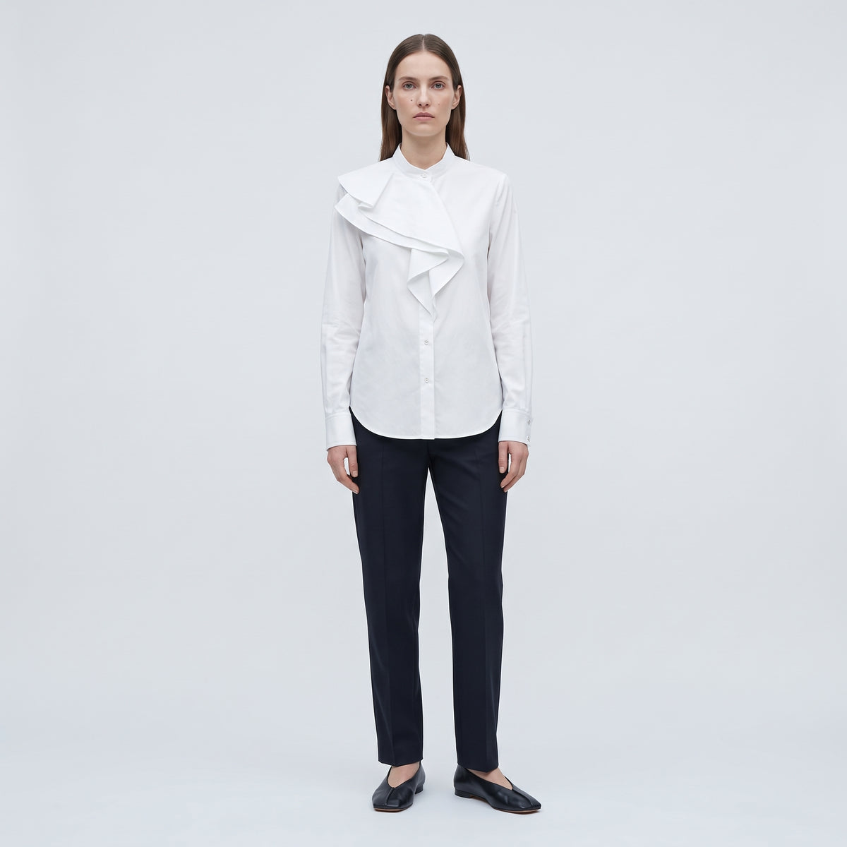 LANVIN Asymmetric Ruffle White Cotton Shirt - view 3