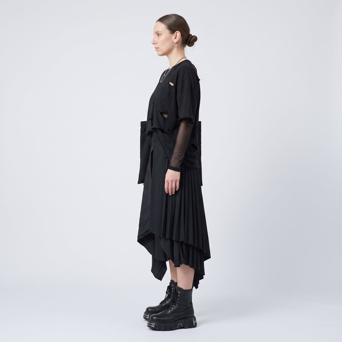 Asymmetric Pleated Black Skirt