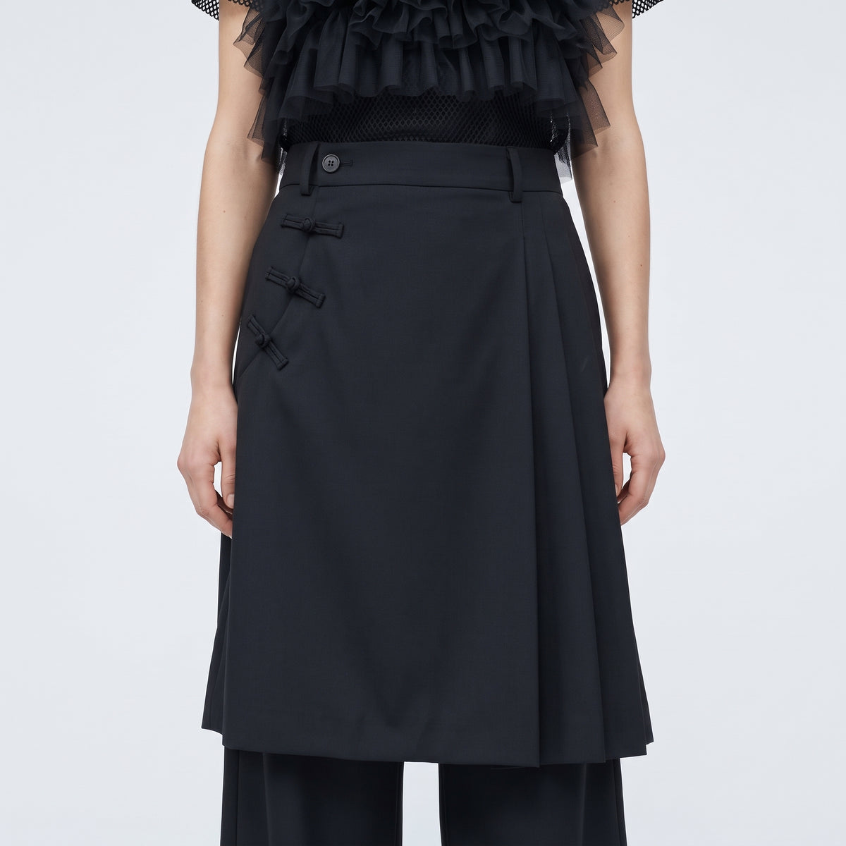 Asymmetric Skirt Overlay Trousers