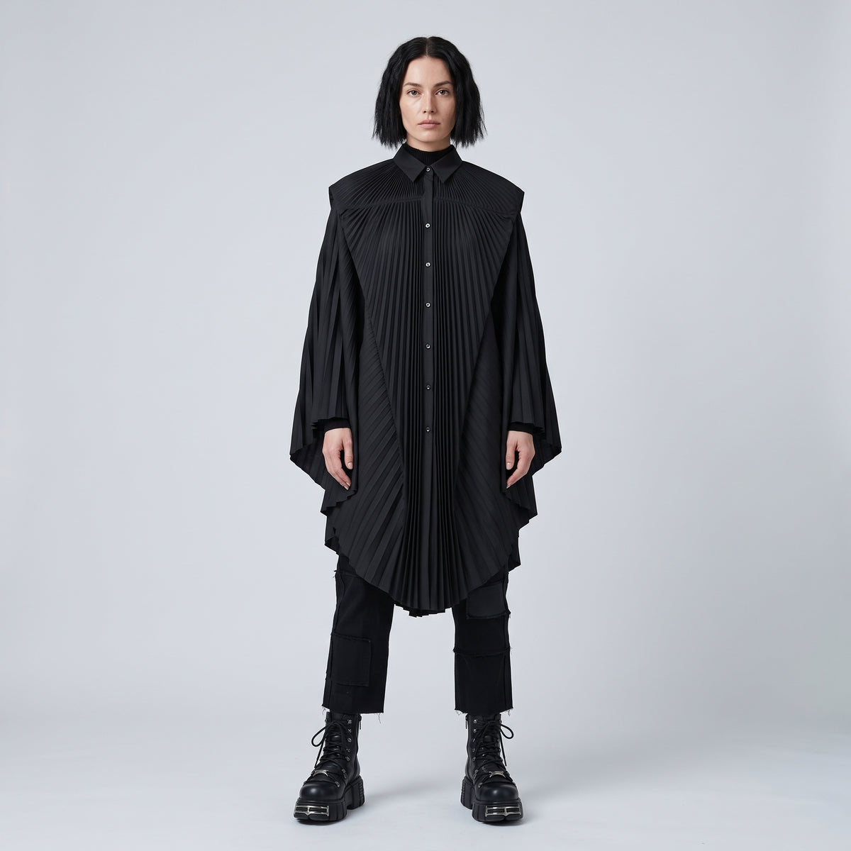 JUNYA WATANABE Pleated Cape Shirt Dress - view 3