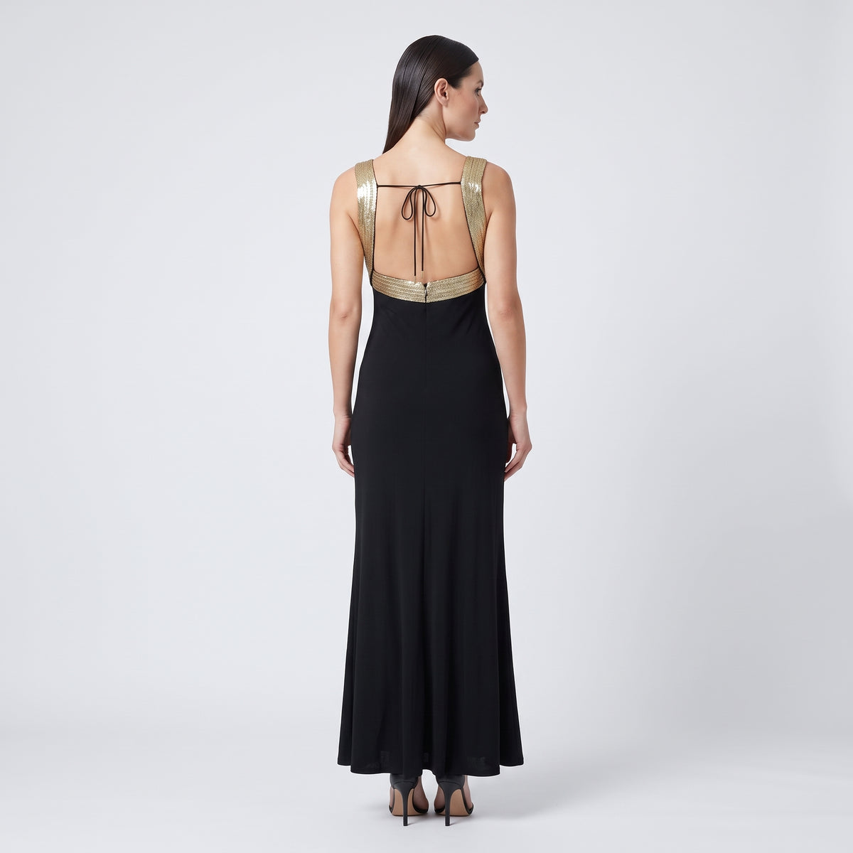 Metallic Trim Black Maxi Dress