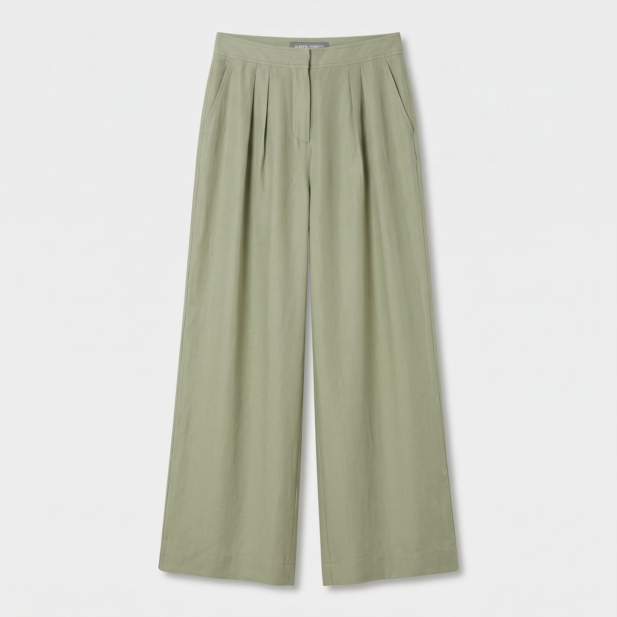 ALBERTA FERRETTI Pleated Wide Leg Sage Trousers