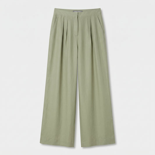 ALBERTA FERRETTI Pleated Wide Leg Sage Trousers