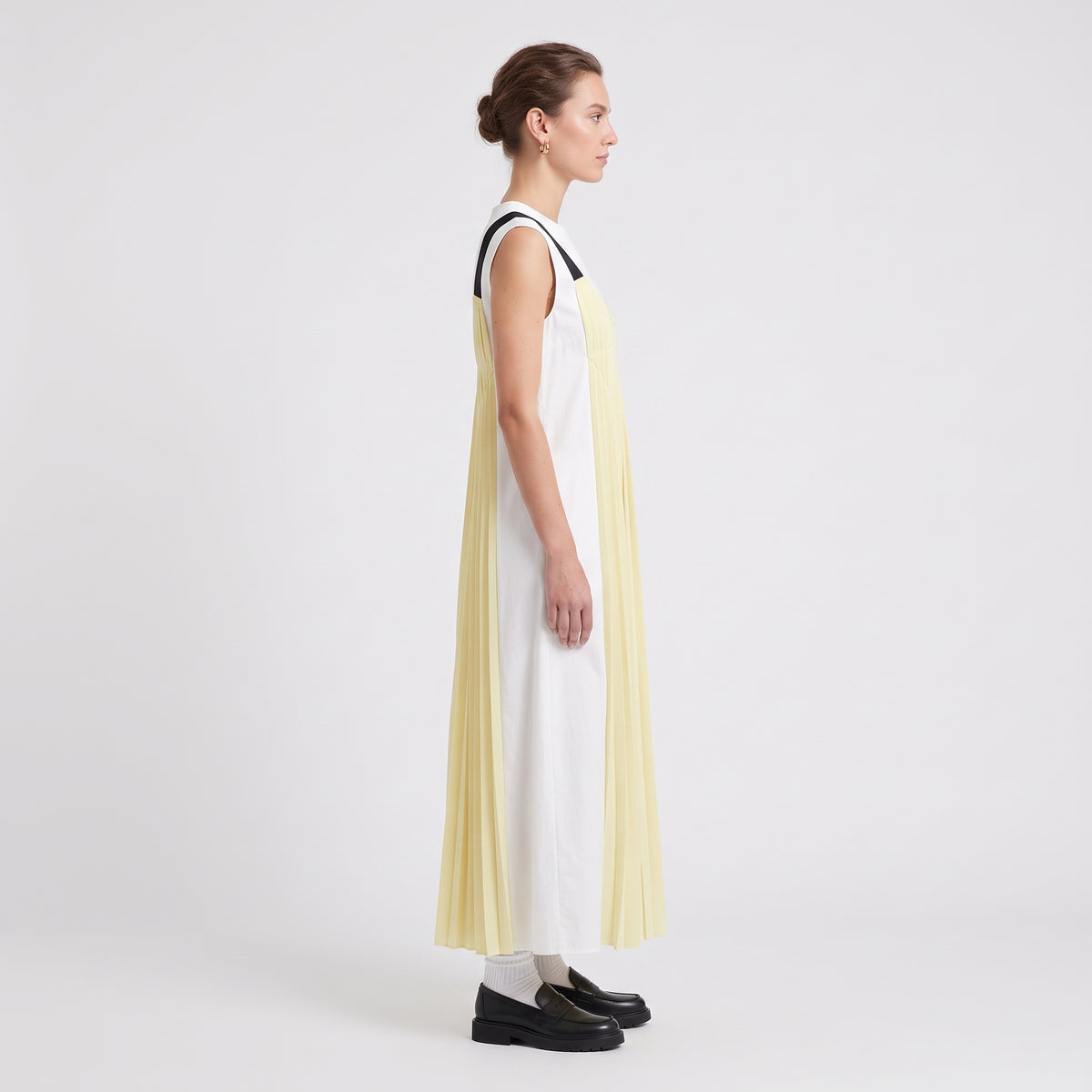 Pleated Color-Block Long Dress