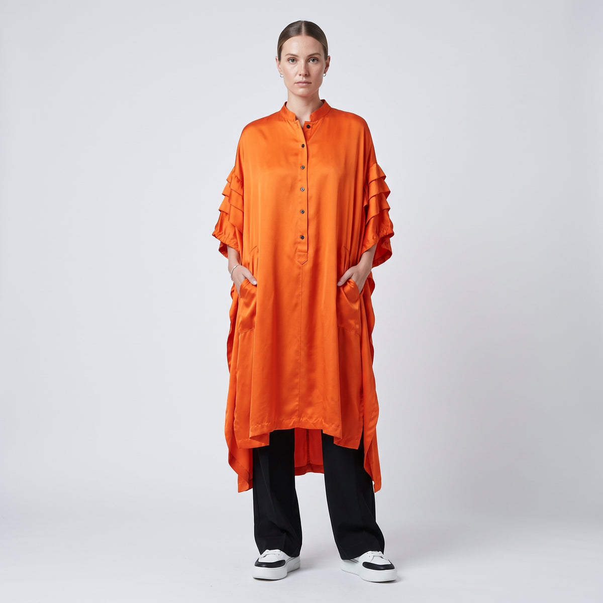MIIN Orange Ruffled Satin Tunic Dress - view 3