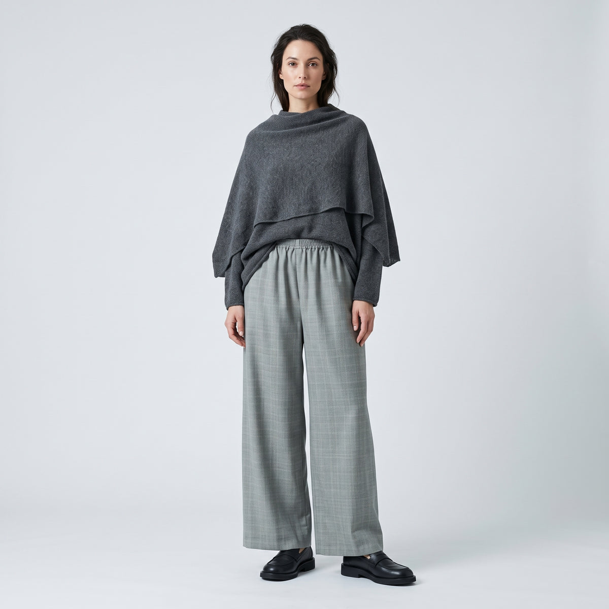 Grey Check Wide Leg Trousers