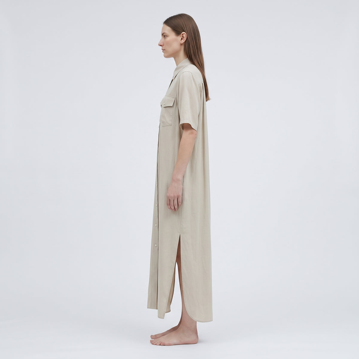 HYKE Minimalist Beige Utility Midi Dress - view 4