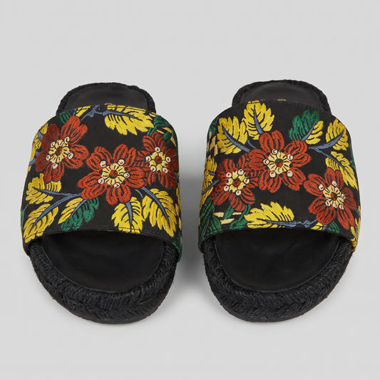 Floral Embroidered Slide Sandals