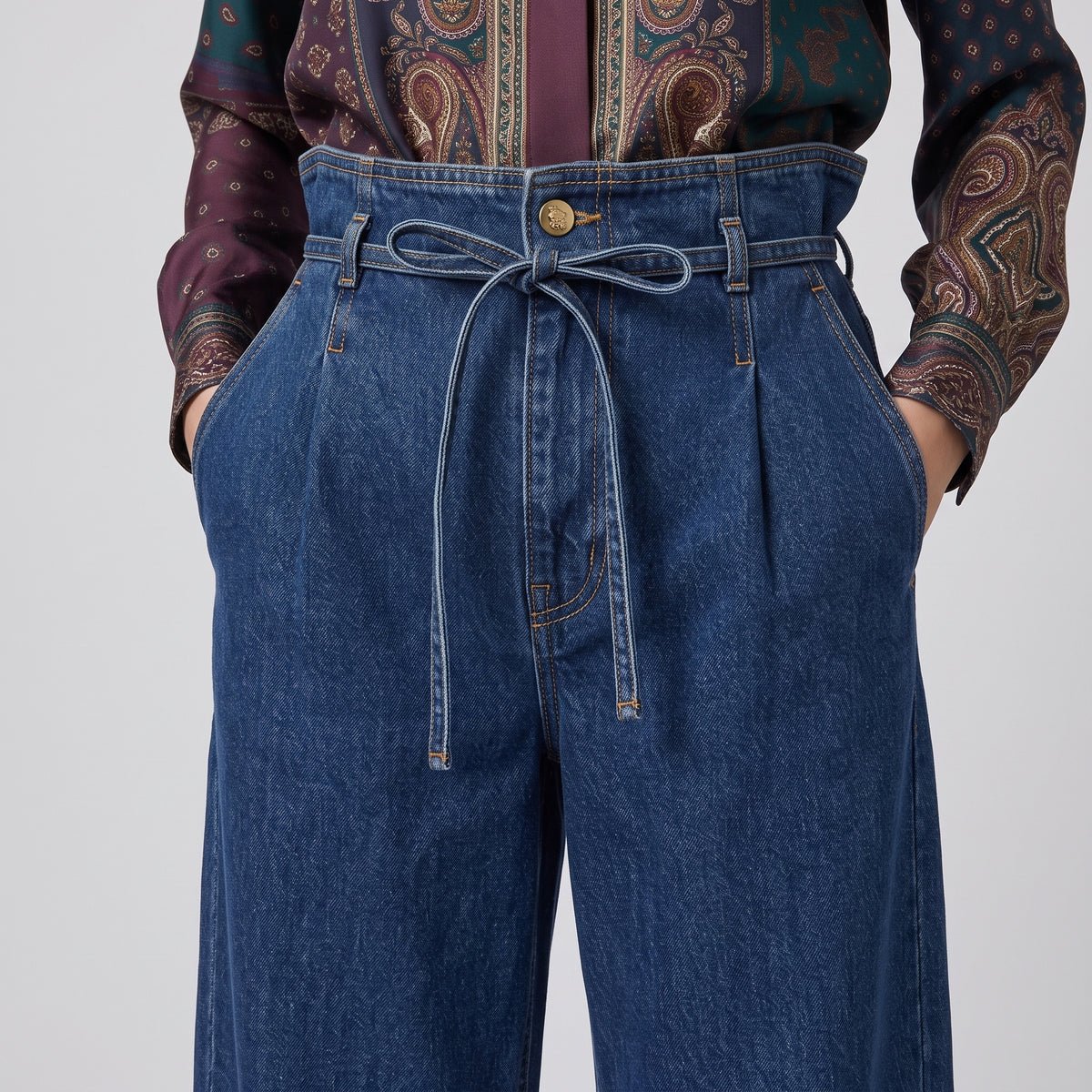 High-Waisted Wide-Leg Denim Jeans