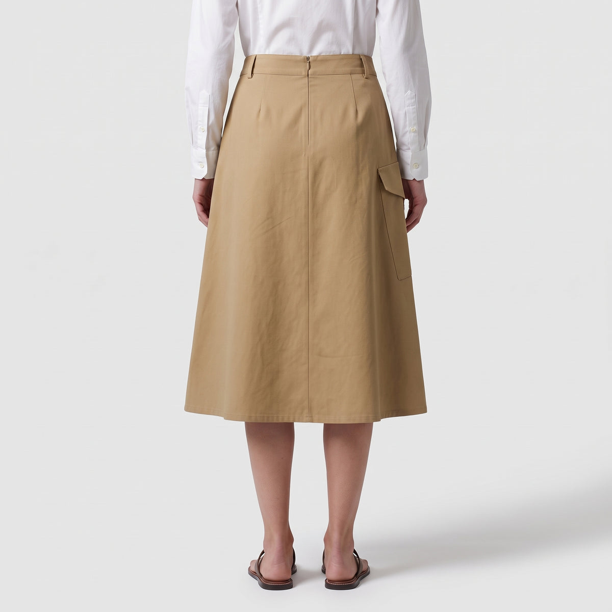 Beige Utility Wrap Midi Skirt