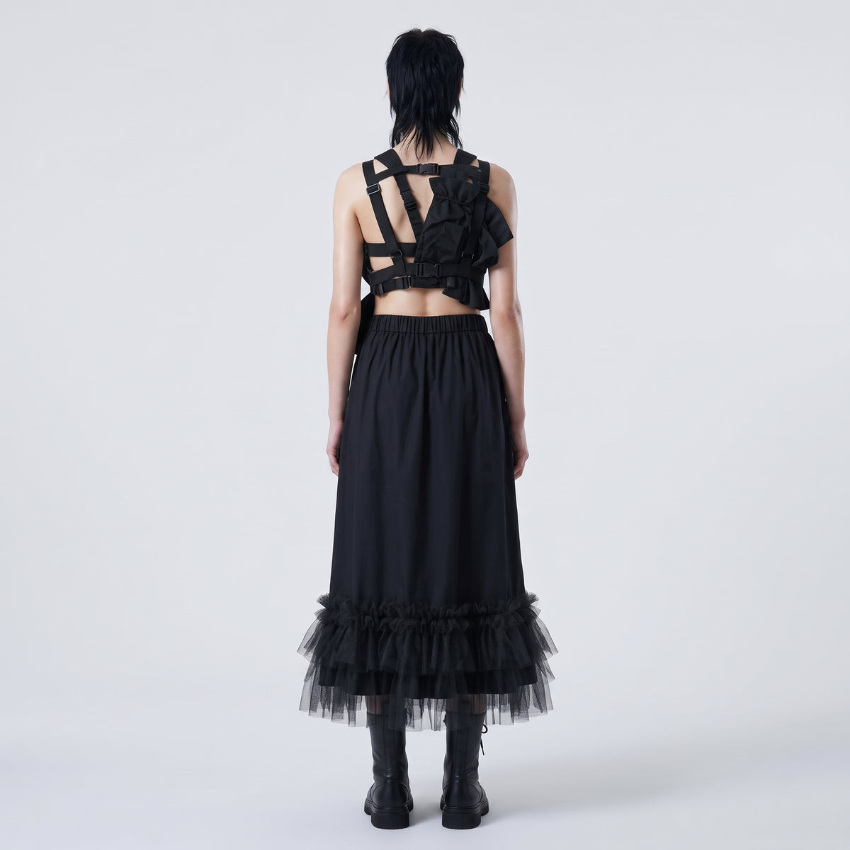 NOIR KEI NINOMIYA Ruffled Tulle Trim Midi Skirt - view 5