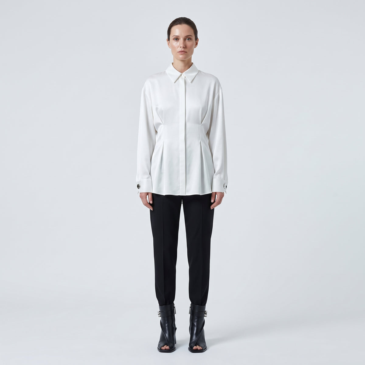 BY FANG Pleated Waist White Button Shirt - view 3