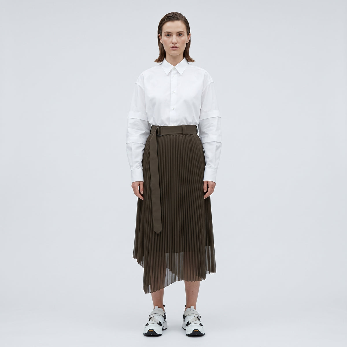 HYKE Belted Asymmetric Pleated Skirt - view 3