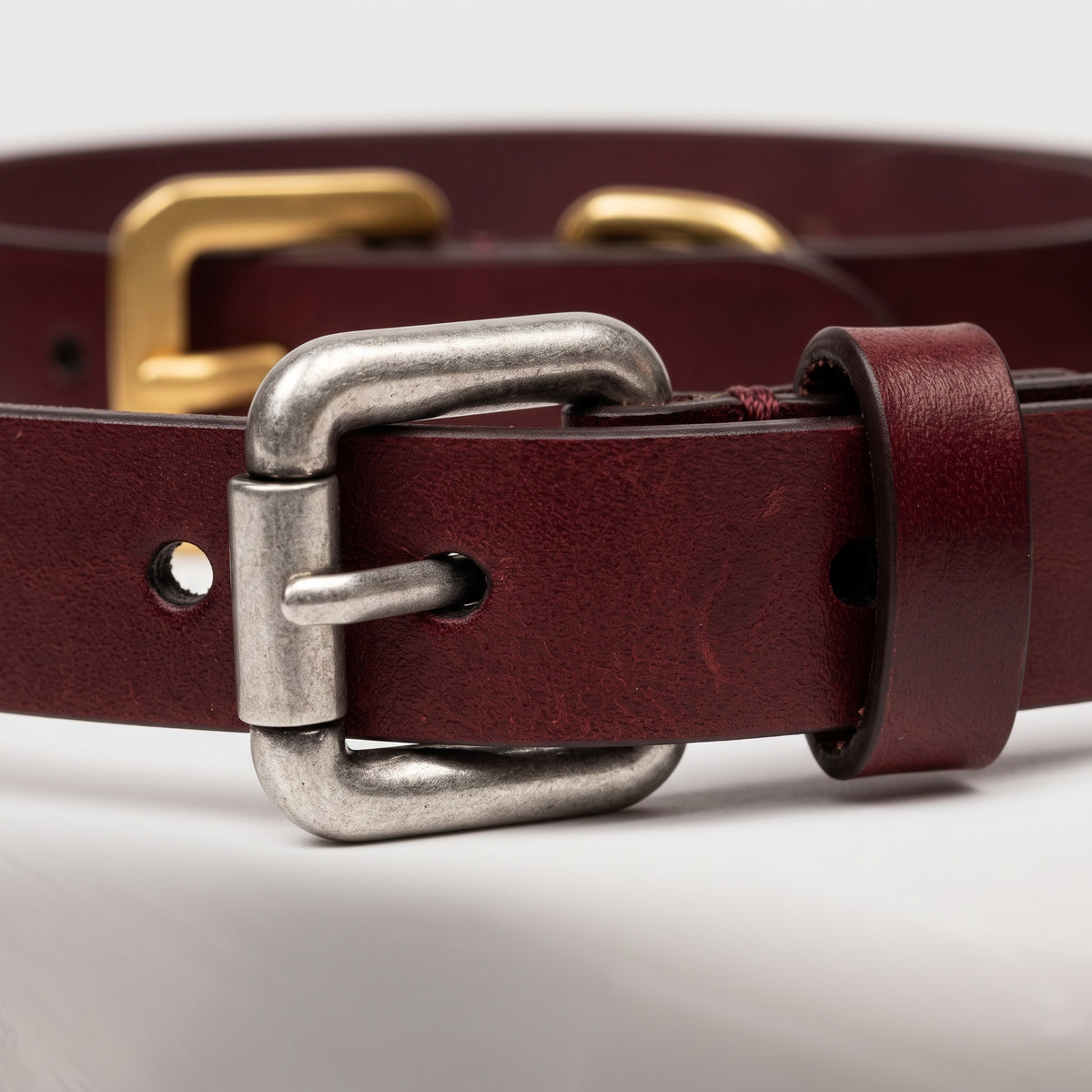 Bordeaux Leather Double Buckle Belt